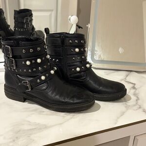 G by Guess Black Pearl Embellished Combat Boots